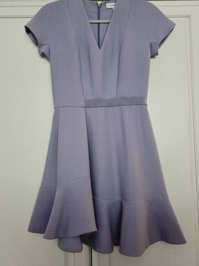 Carven Lavender V-Neck Fit-and-Flare Mini Dress